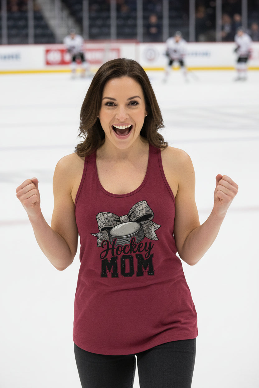 Hockey Mom Life – Chic Bow Game Day Statement Tank Top Scarlet - N1533 - FRONT