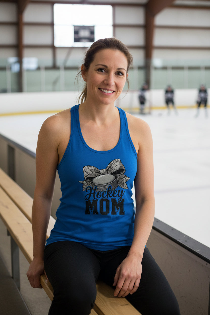 Hockey Mom Life – Chic Bow Game Day Statement Tank Top Royal - N1533 - FRONT