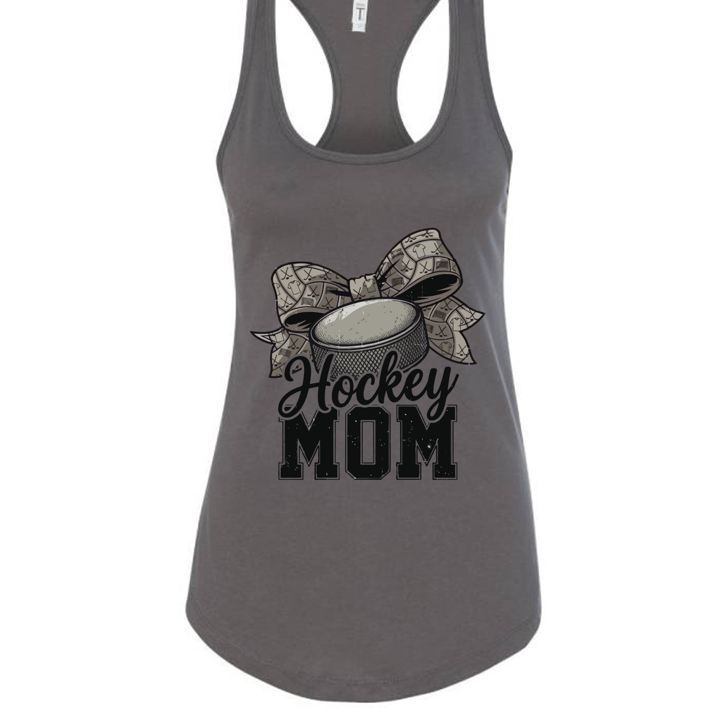 Hockey Mom Life – Chic Bow Game Day Statement Tank Top Dark Gray - N1533 - FRONT