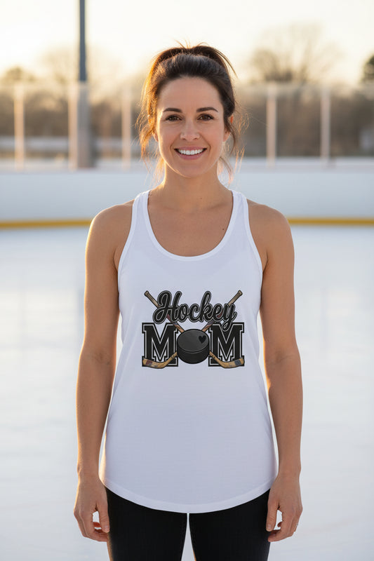 Hockey Mom Tank Top with Heart Ball – Game Day Spirit Style White - N1533 - FRONT