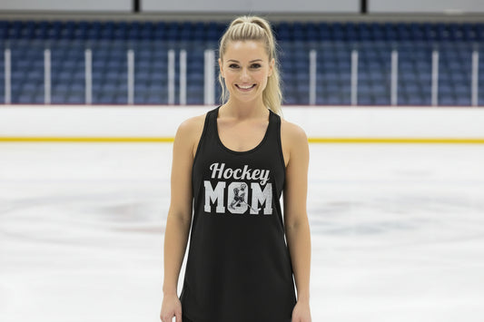 Hockey Mom Vintage Tank Top Design with Skating Player Sports Theme Black - FRONT