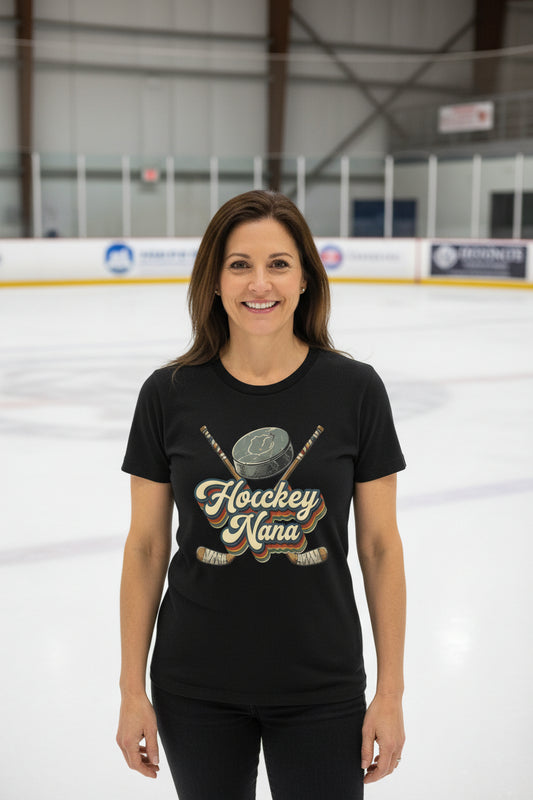 Hockey Nana Groovy Retro Sports Family Fan T-Shirt BLACK - 6004 - FRONT