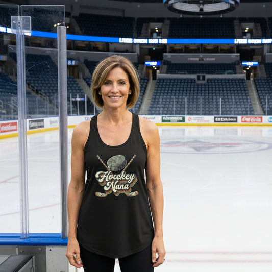 Hockey Nana Groovy Retro Sports Family Fan Tank Top Black - N1533 - FRONT