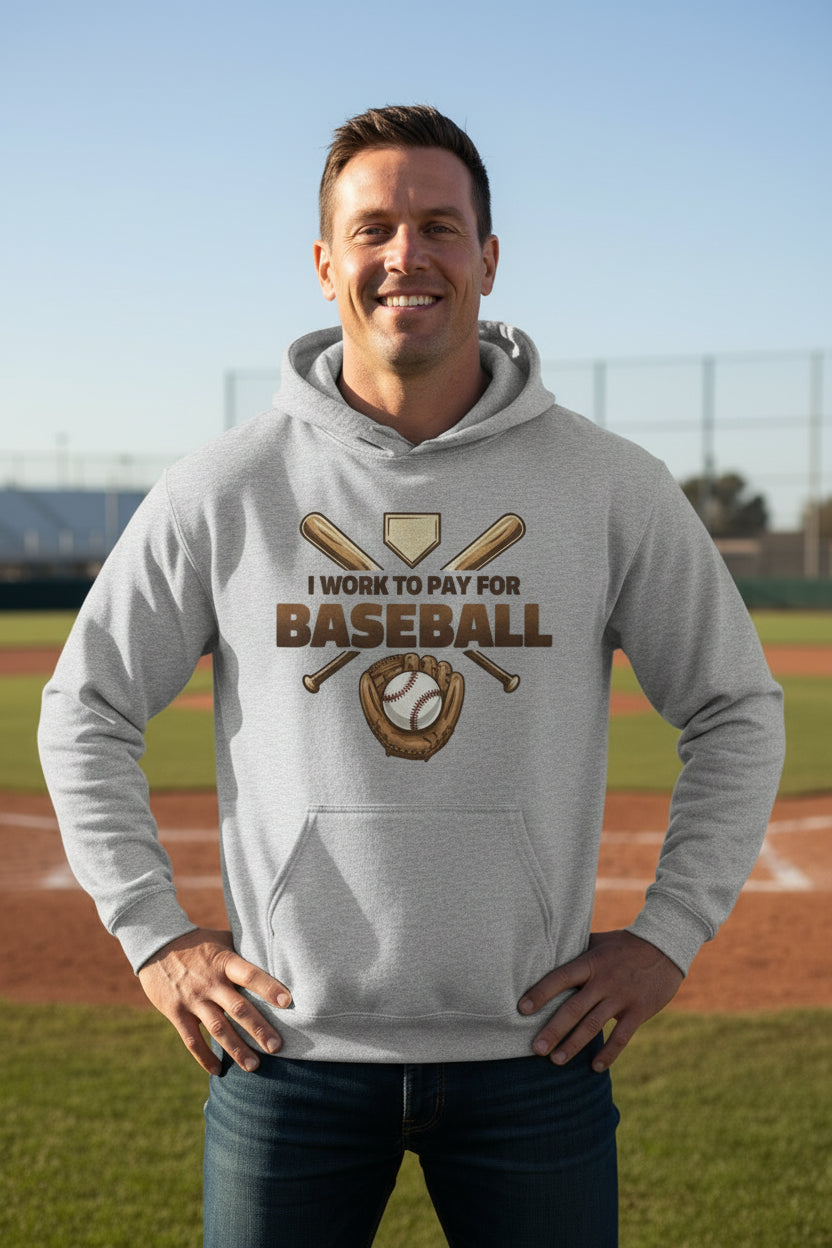 I Work to Pay for Baseball Funny Sports Lover Humor Hoodie SPORT GREY - FRONT