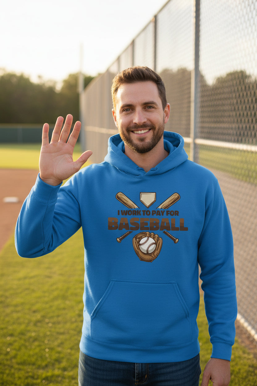 I Work to Pay for Baseball Funny Sports Lover Humor Hoodie Royal - FRONT