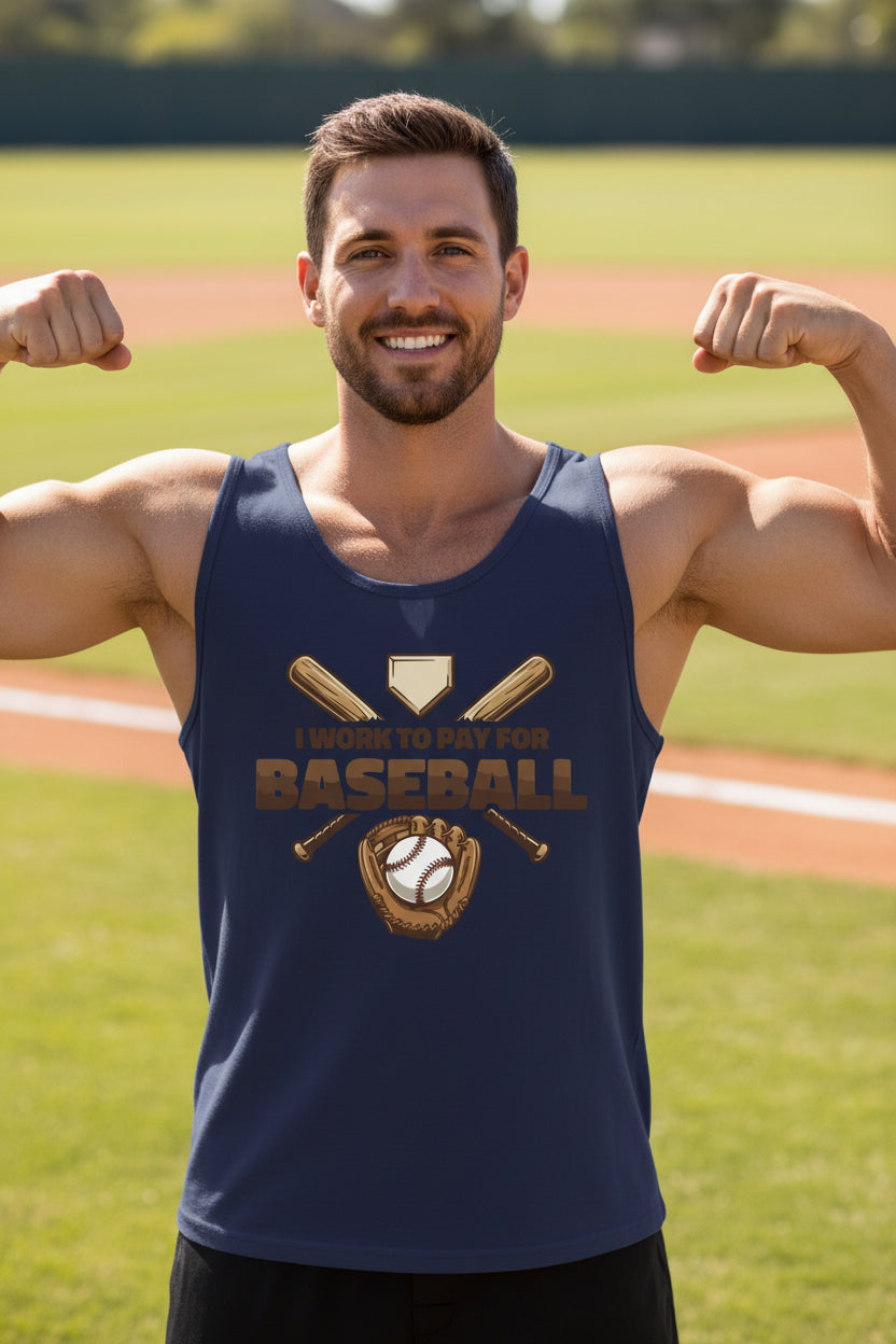 I Work to Pay for Baseball Funny Sports Lover Humor Tank Top NAVY - FRONT