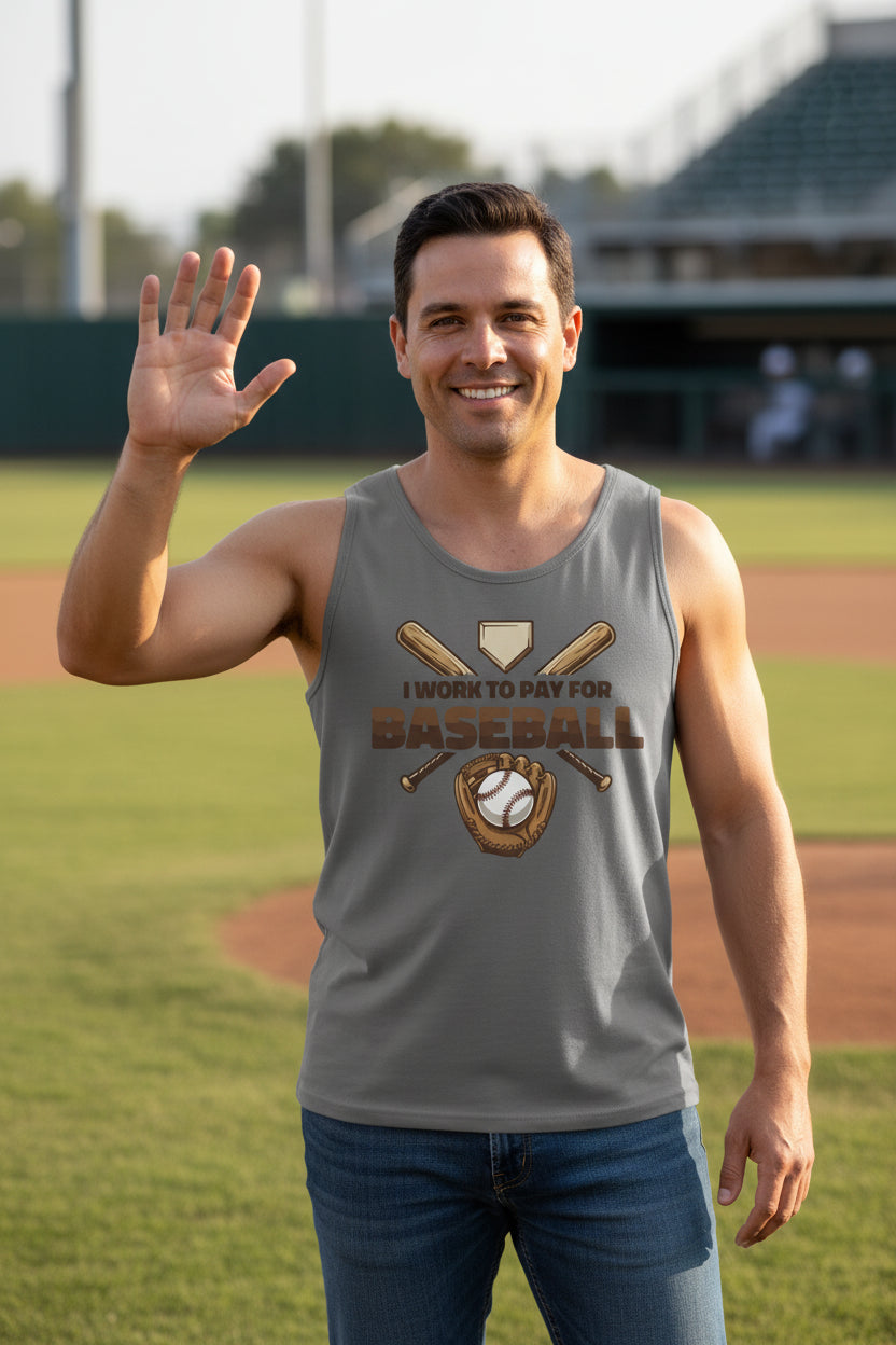 I Work to Pay for Baseball Funny Sports Lover Humor Tank Top DARK GREY - FRONT