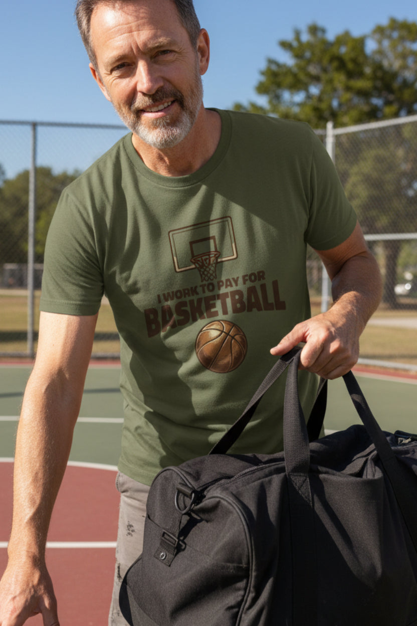 I Work to Pay for Basketball Funny Sports Lover Humor T-Shirt MILITARY GREEN - FRONT