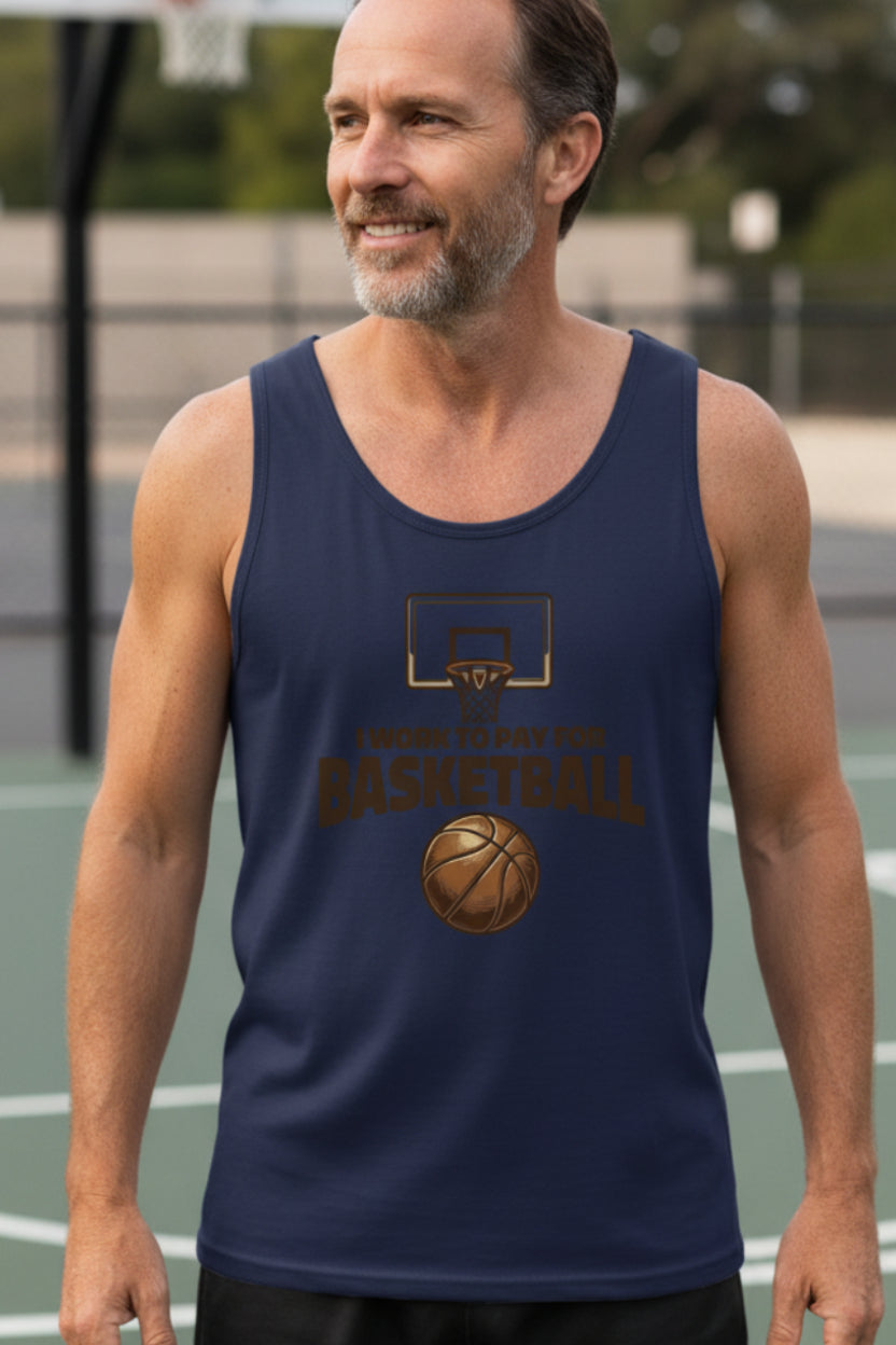 I Work to Pay for Basketball Funny Sports Lover Humor Tank Top NAVY - FRONT