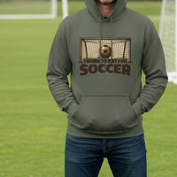 I Work to Pay for Soccer Funny Sports Lover Humor Hoodie MILITARY GREEN - FRONT