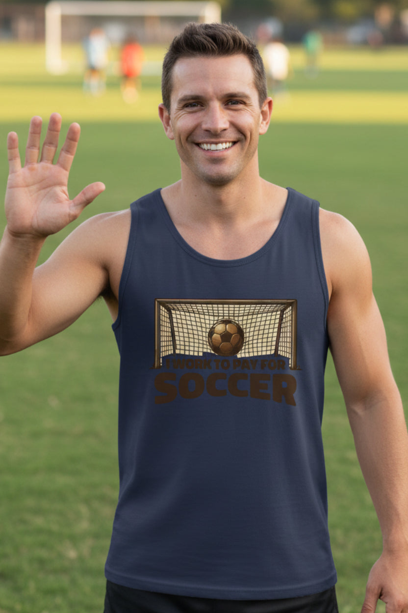 I Work to Pay for Soccer Funny Sports Lover Humor Tank Top NAVY - FRONT