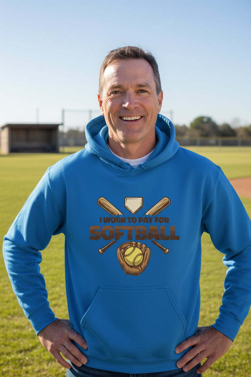 I Work to Pay for Softball Funny Sports Lover Humor Hoodie Royal - FRONT