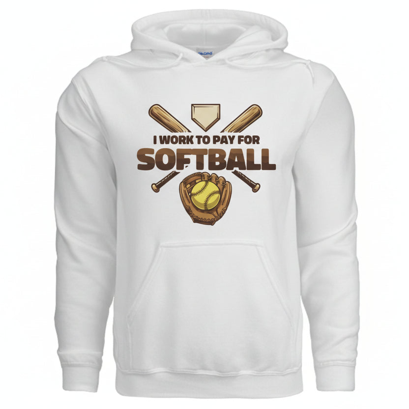 I Work to Pay for Softball Funny Sports Lover Humor Hoodie BLACK- FRONT