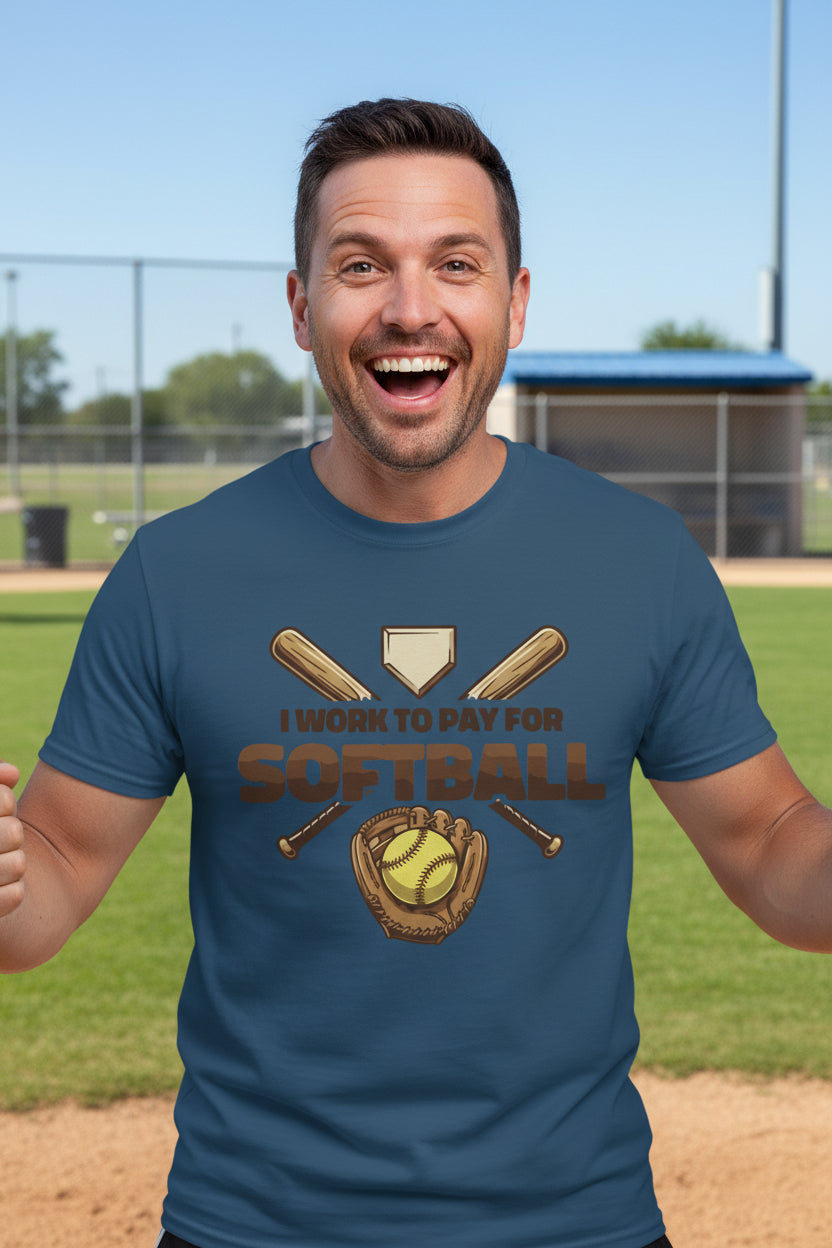 I Work to Pay for Softball Funny Sports Lover Humor T-Shirt MIDNIGHT NAVY - FRONT