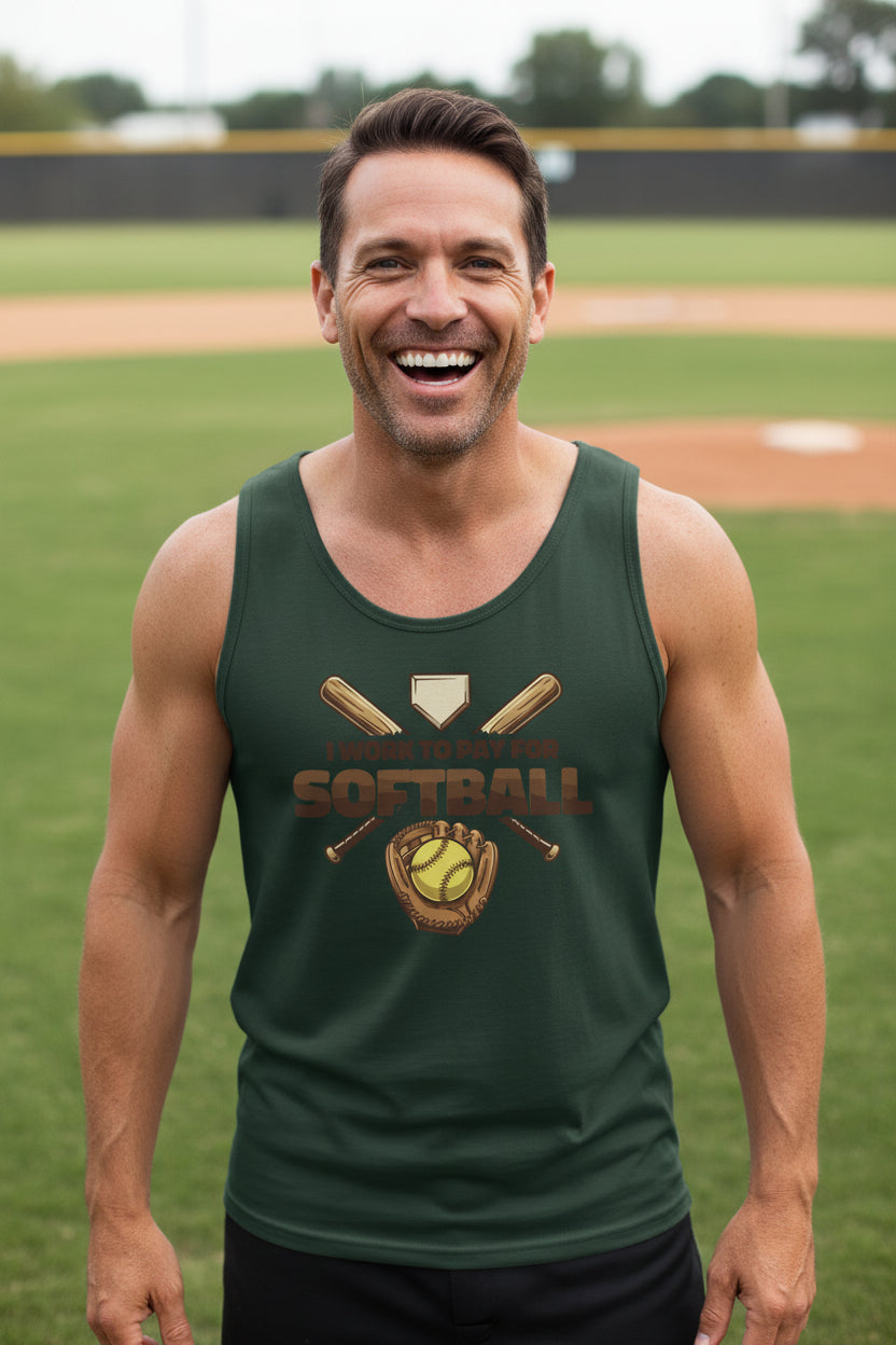 I Work to Pay for Softball Funny Sports Lover Humor Tank Top Forest - FRONT