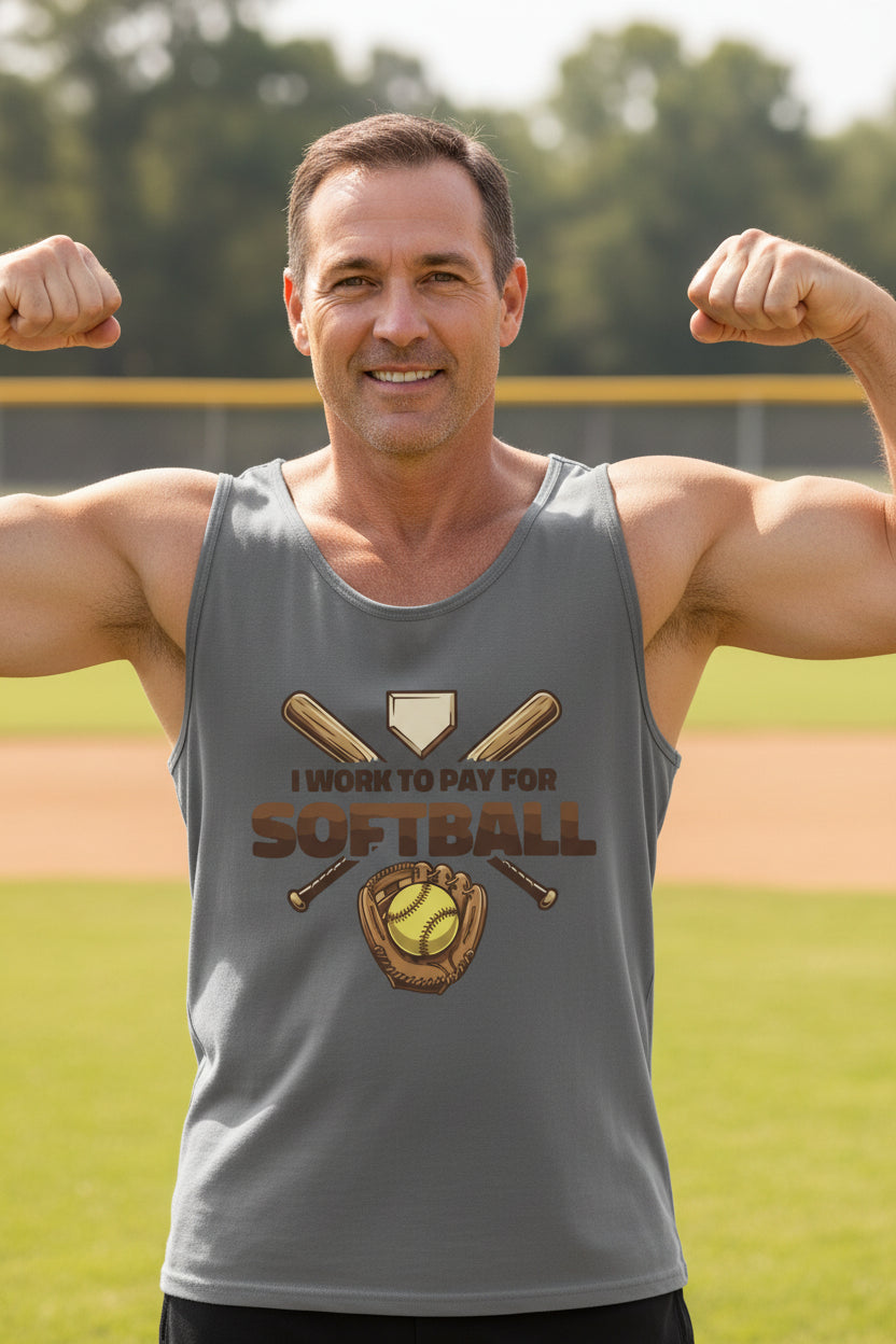 I Work to Pay for Softball Funny Sports Lover Humor Tank Top DARK GREY - FRONT