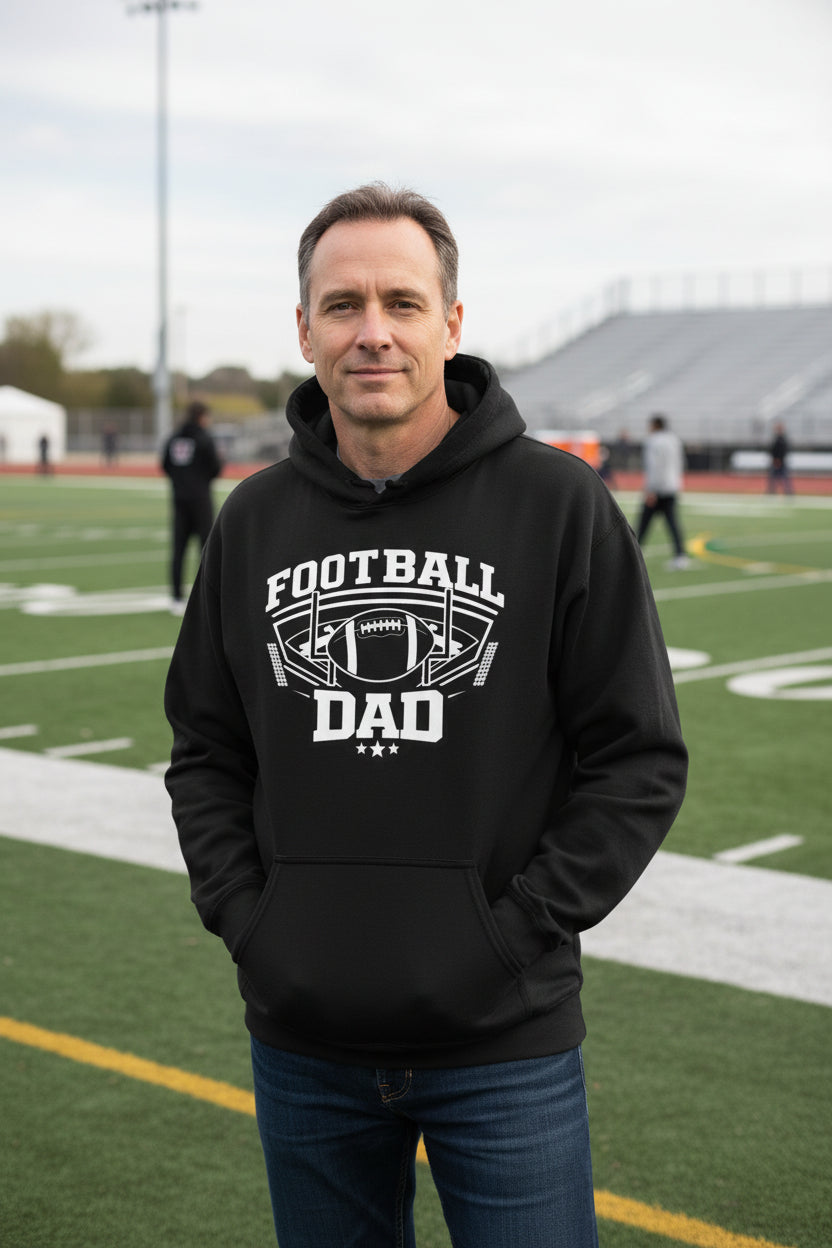 Legendary Football Dad Retro Style Hoodie – Touchdown Season Spirit Design BLACK - FRONT