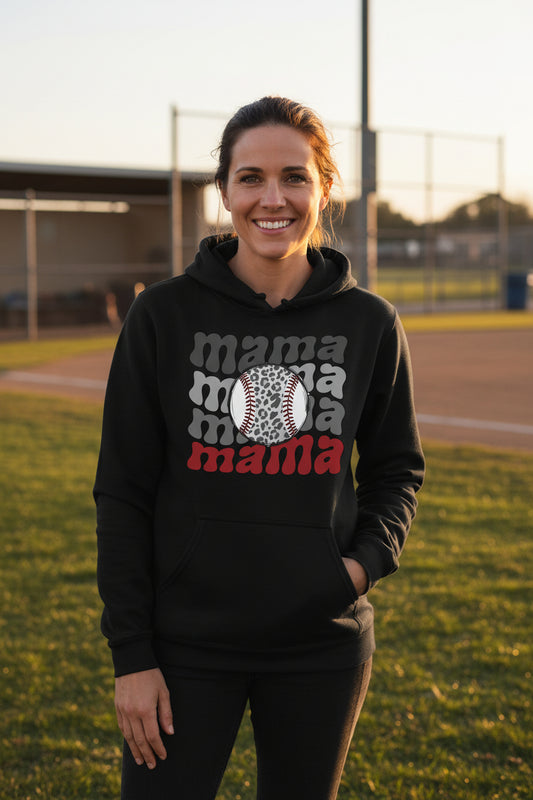 Mama Mama Mama Baseball Hoodie – Leopard Print Sports BLACK - FRONT