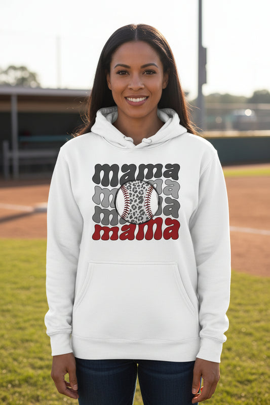 Mama Mama Mama Baseball Hoodie – Leopard Print Sports WHITE - FRONT