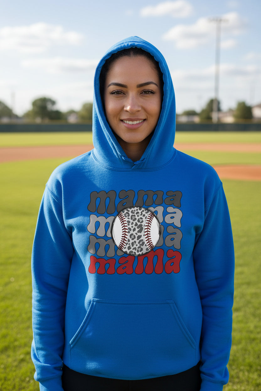 Mama Mama Mama Baseball Hoodie – Leopard Print Sports Royal - FRONT