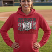 Mama Mama Mama Baseball Hoodie – Leopard Print Sports RED - FRONT