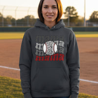 Mama Mama Mama Baseball Hoodie – Leopard Print Sports DARK HEATHER - FRONT