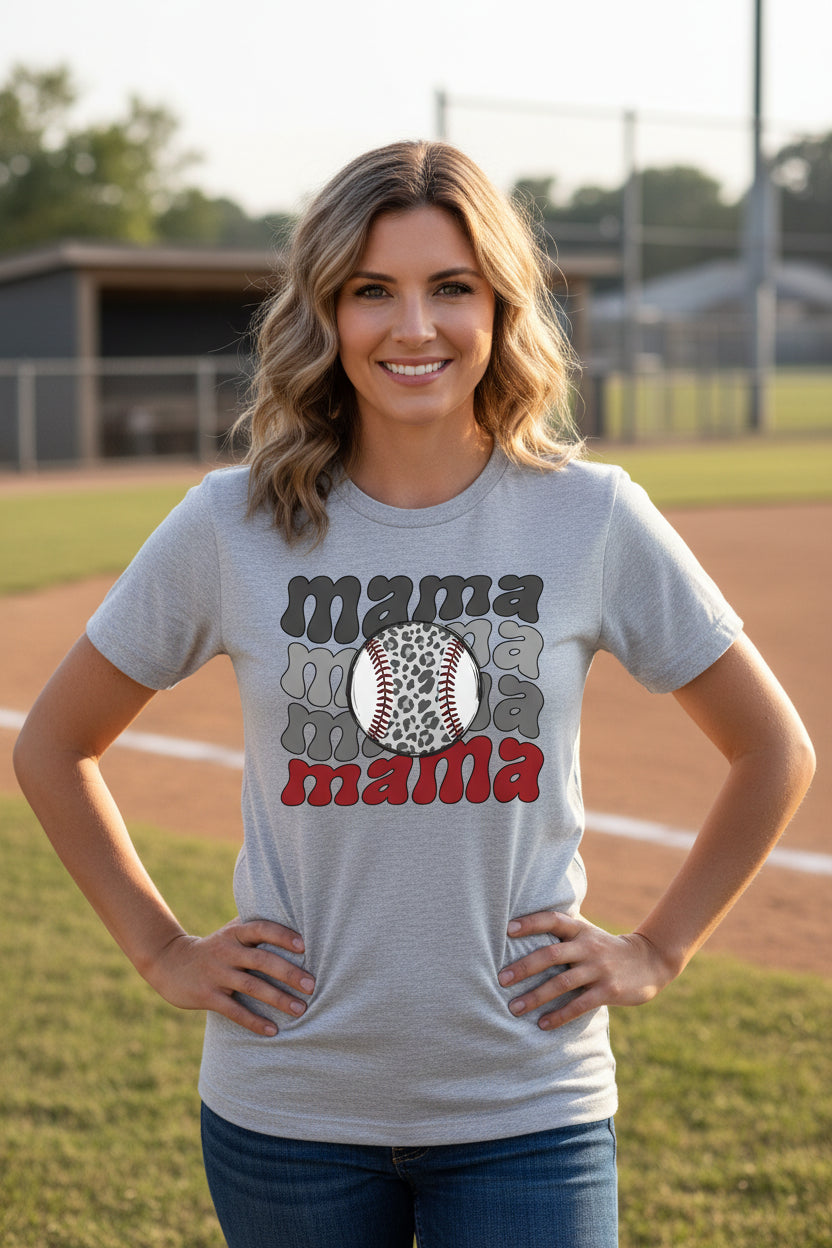 Mama Mama Mama Baseball T-Shirt – Leopard Print Sports ATHLETIC HEATHER - FRONT