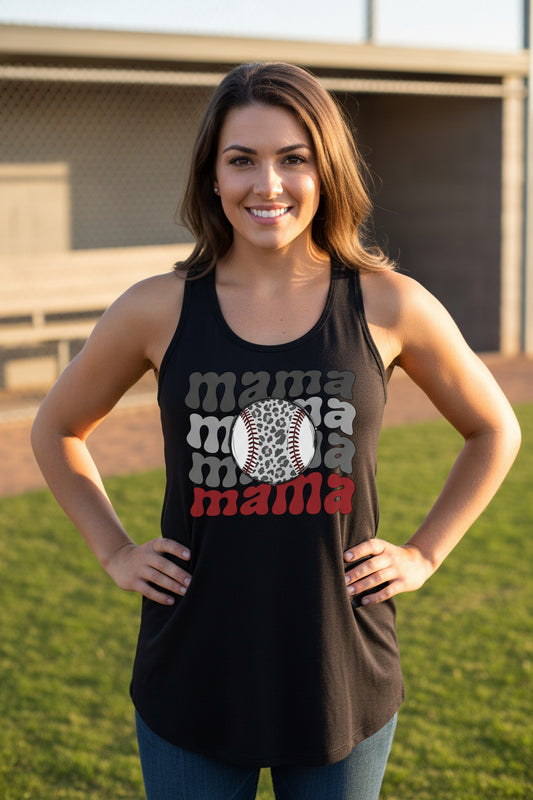 Mama Mama Mama Baseball Tank Top – Leopard Print Sports Black - FRONT
