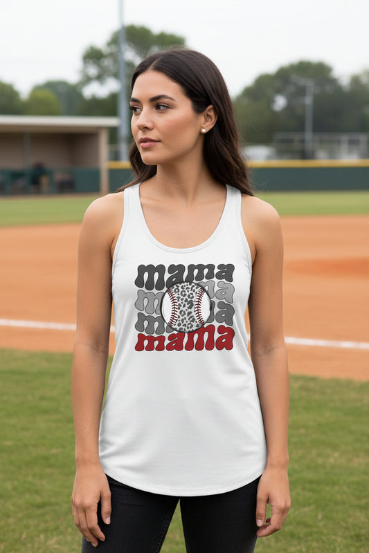 Mama Mama Mama Baseball Tank Top – Leopard Print Sports White - FRONT