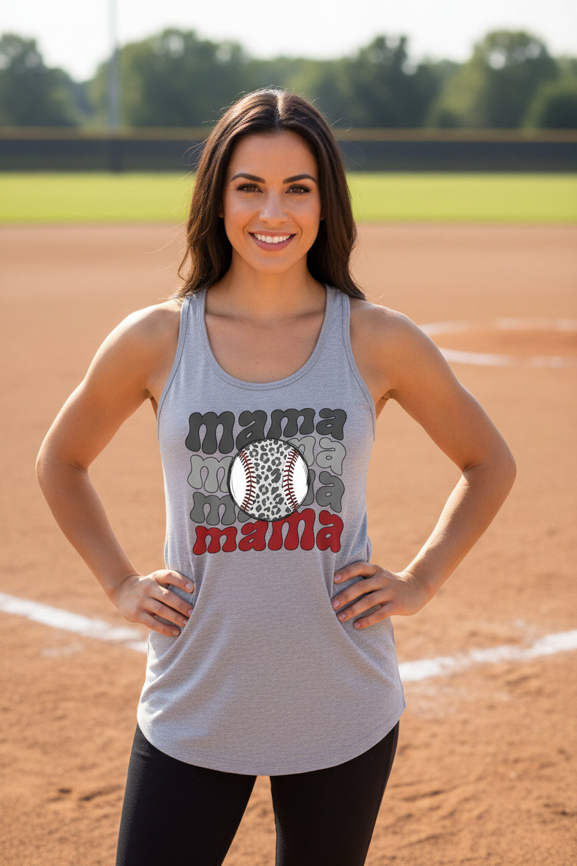 Mama Mama Mama Baseball Tank Top – Leopard Print Sports Heather Gray - FRONT