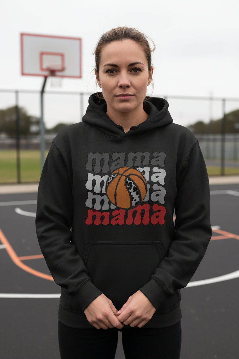 Mama Mama Mama Basketball Hoodie – Leopard Print Sports BLACK - FRONT