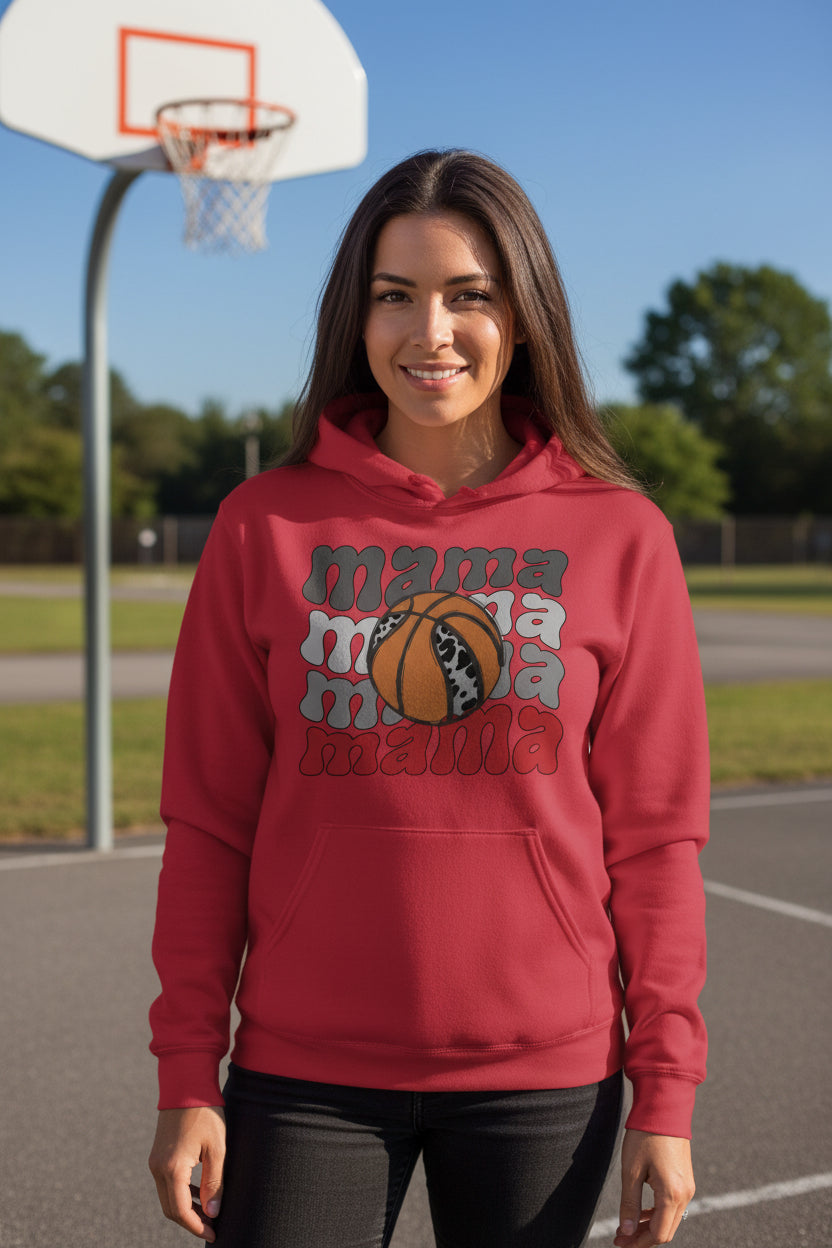 Mama Mama Mama Basketball Hoodie – Leopard Print Sports RED - FRONT