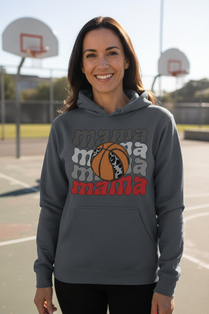 Mama Mama Mama Basketball Hoodie – Leopard Print Sports DARK HEATHER - FRONT