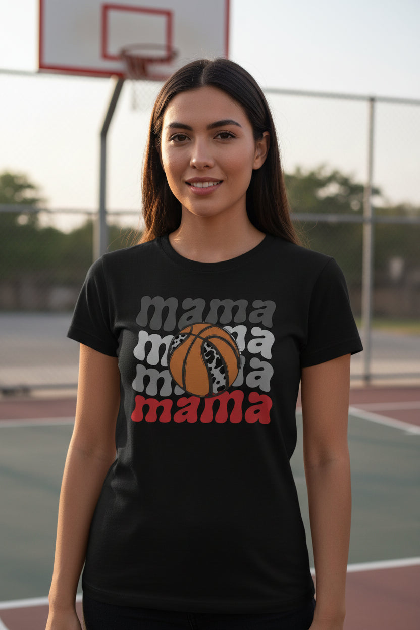 Mama Mama Mama Basketball T-Shirt – Leopard Print Sports BLACK - FRONT