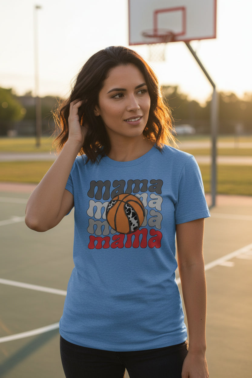 Mama Mama Mama Basketball T-Shirt – Leopard Print Sports HTHR TRUE ROYAL - FRONT
