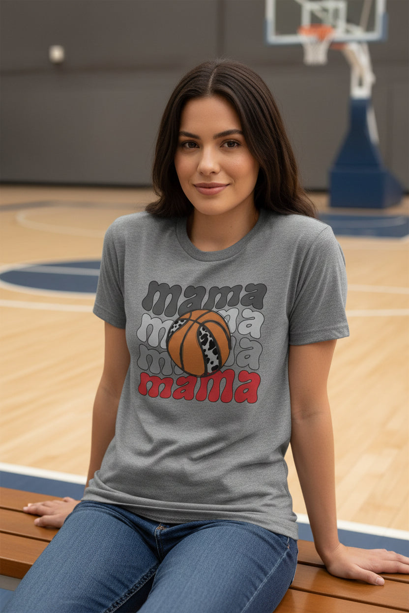 Mama Mama Mama Basketball T-Shirt – Leopard Print Sports DEEP HEATHER - FRONT