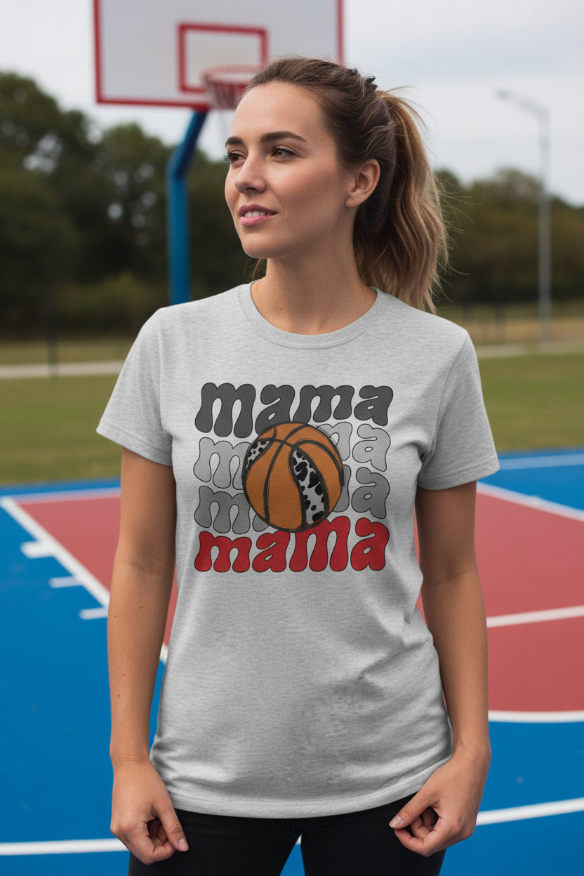 Mama Mama Mama Basketball T-Shirt – Leopard Print Sports ATHLETIC HEATHER - FRONT