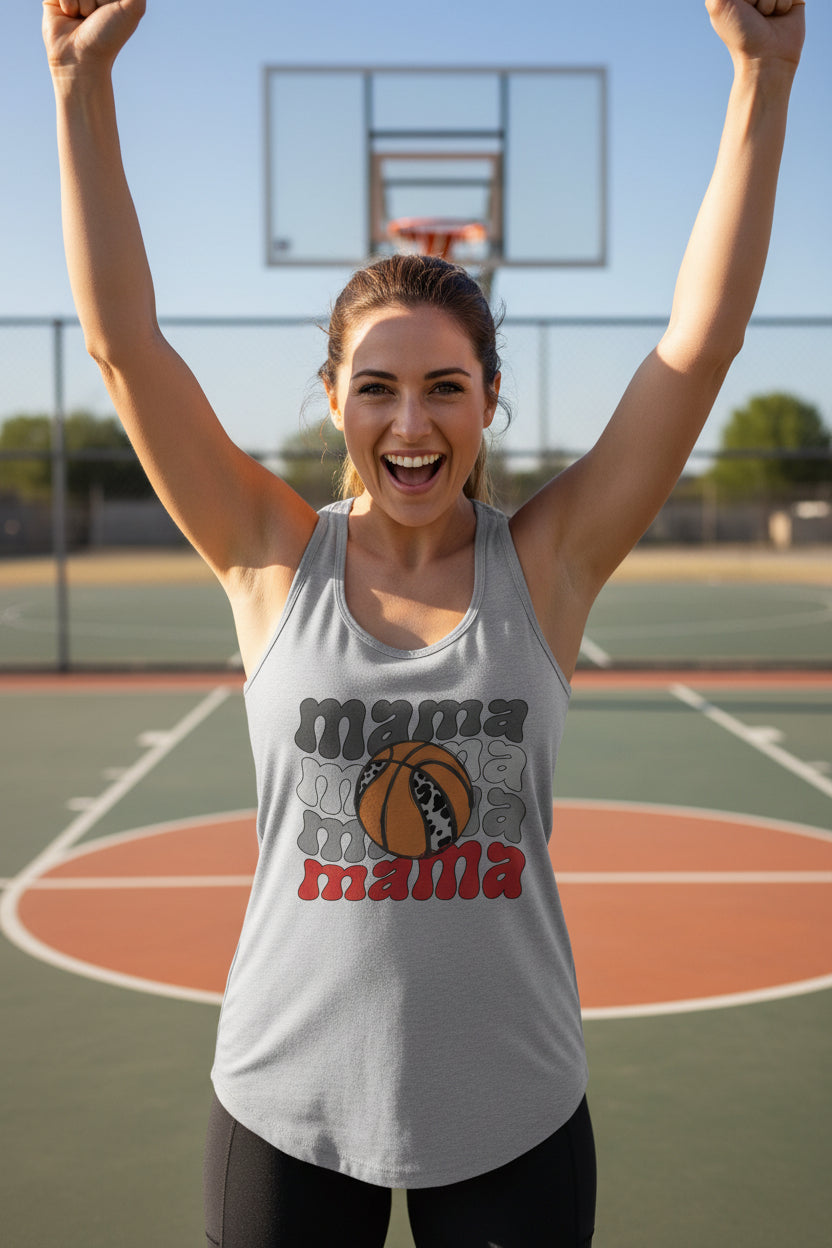 Mama Mama Mama Basketball Tank Top – Leopard Print Sports Heather Gray - FRONT
