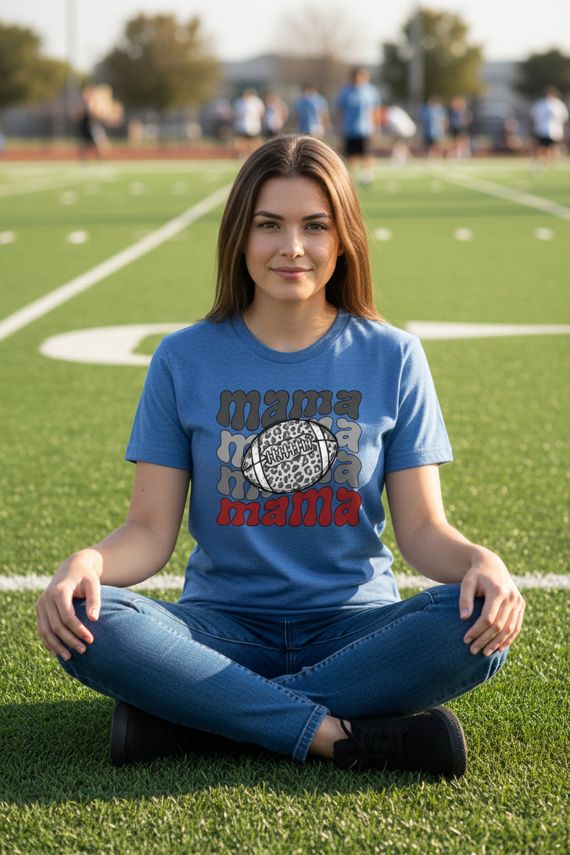 Mama Mama Mama Football T-Shirt – Leopard Print Sports HTHR TRUE ROYAL - FRONT