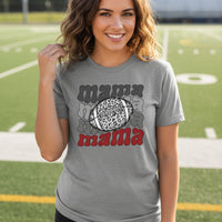 Mama Mama Mama Football T-Shirt – Leopard Print Sports DEEP HEATHER - FRONT