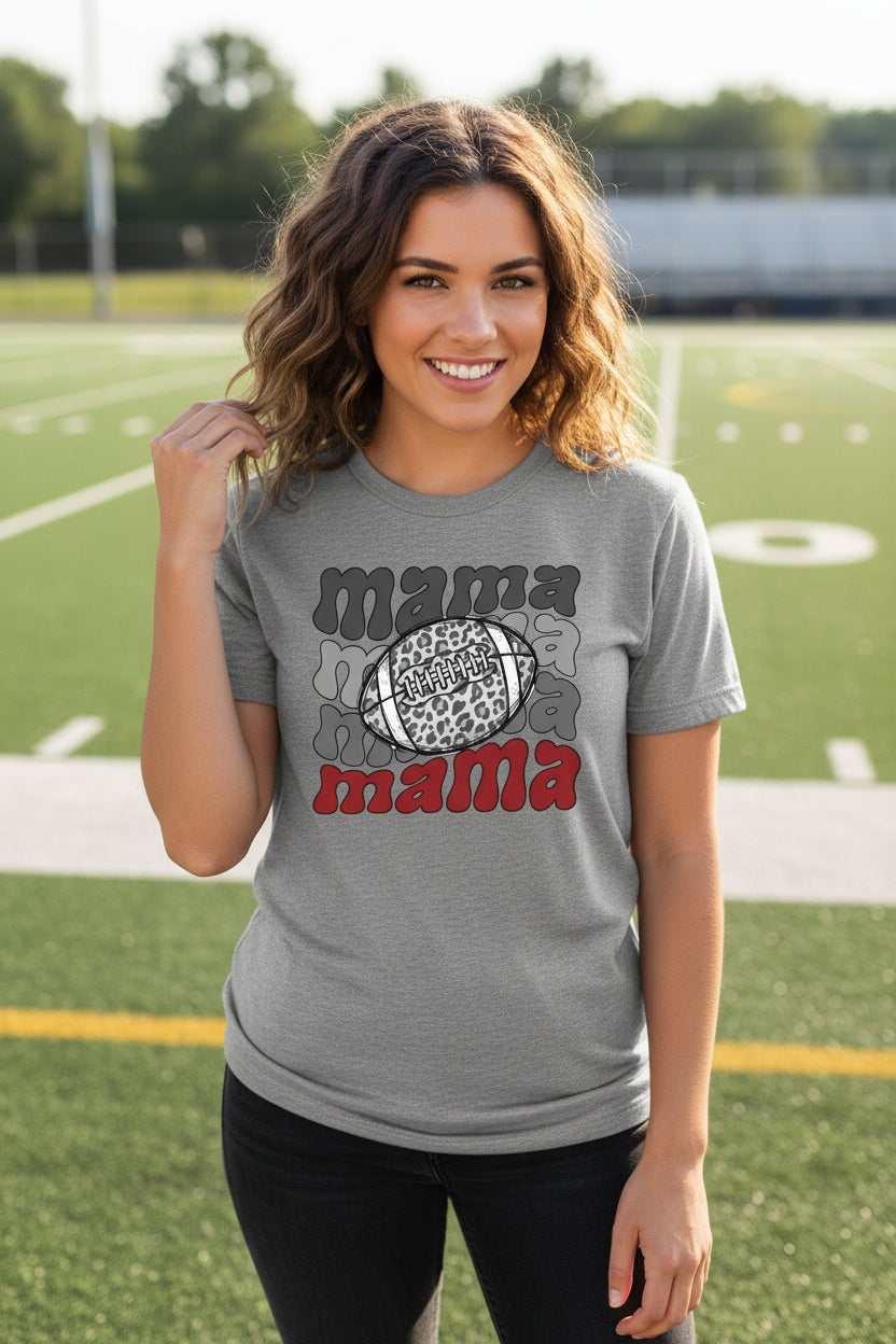Mama Mama Mama Football T-Shirt – Leopard Print Sports DEEP HEATHER - FRONT