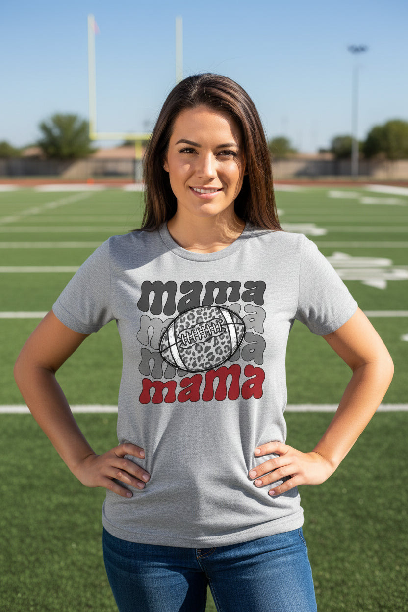 Mama Mama Mama Football T-Shirt – Leopard Print Sports ATHLETIC HEATHER - FRONT