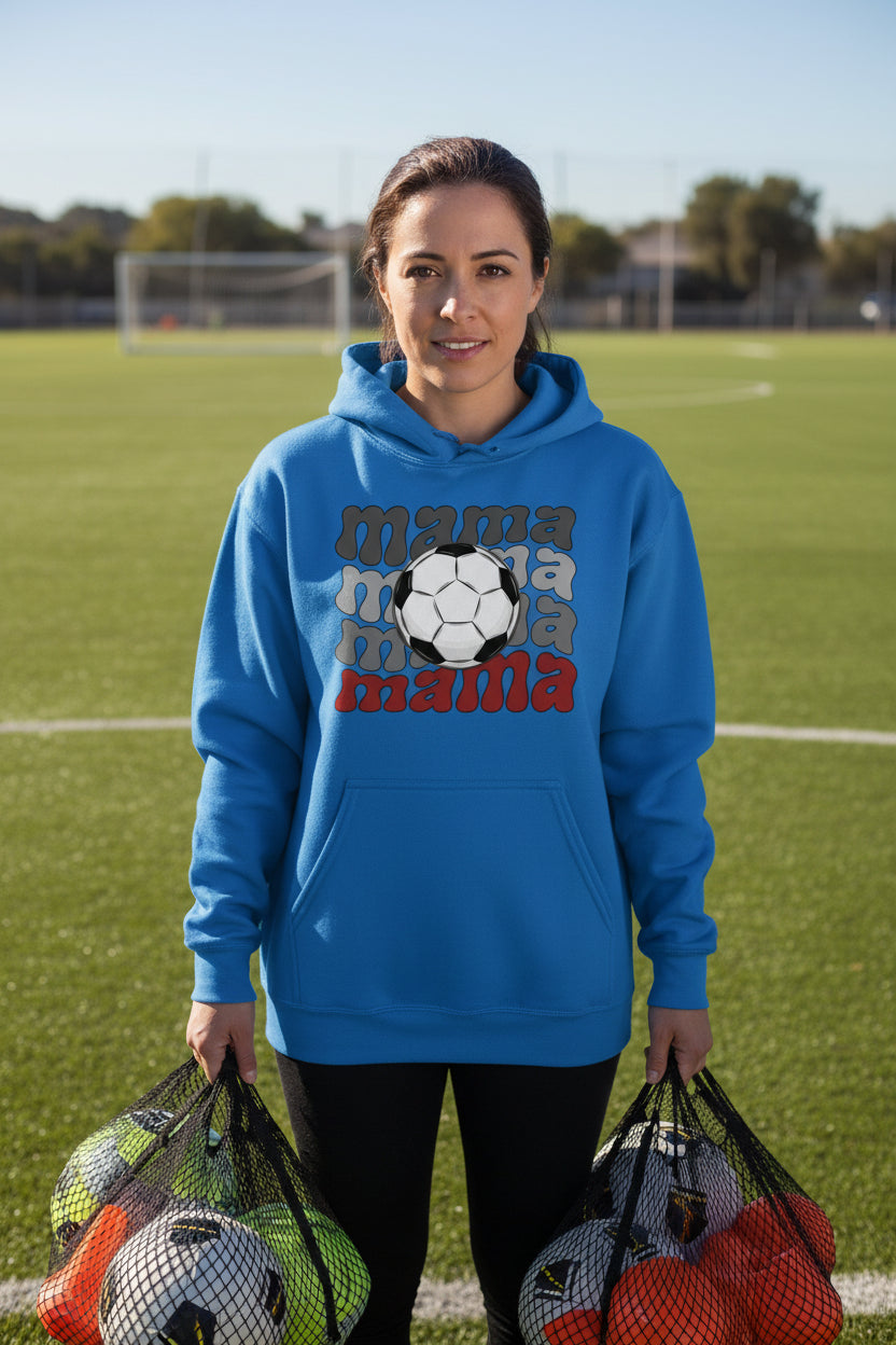 Mama Mama Mama Soccer Hoodie - Proud Sports Mom Game Day Royal - FRONT