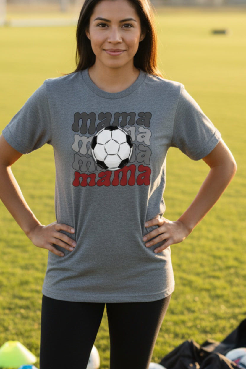 Mama Mama Mama Soccer T-Shirt - Proud Sports Mom Game Day DEEP HEATHER - FRONT