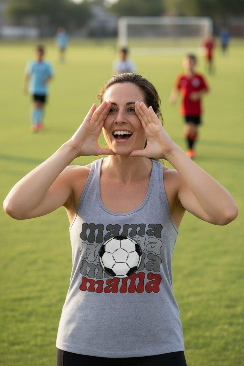 Mama Mama Mama Soccer Tank Top - Proud Sports Mom Game Day Heather Gray - FRONT