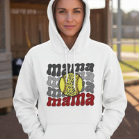 Mama Mama Mama Softball Hoodie - Proud Sports Mom Game Day WHITE - FRONT