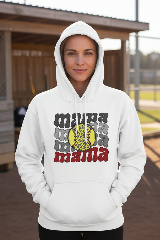 Mama Mama Mama Softball Hoodie - Proud Sports Mom Game Day WHITE - FRONT
