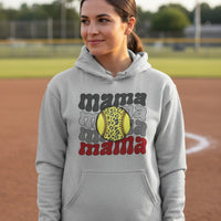 Mama Mama Mama Softball Hoodie - Proud Sports Mom Game Day SPORT GREY - FRONT