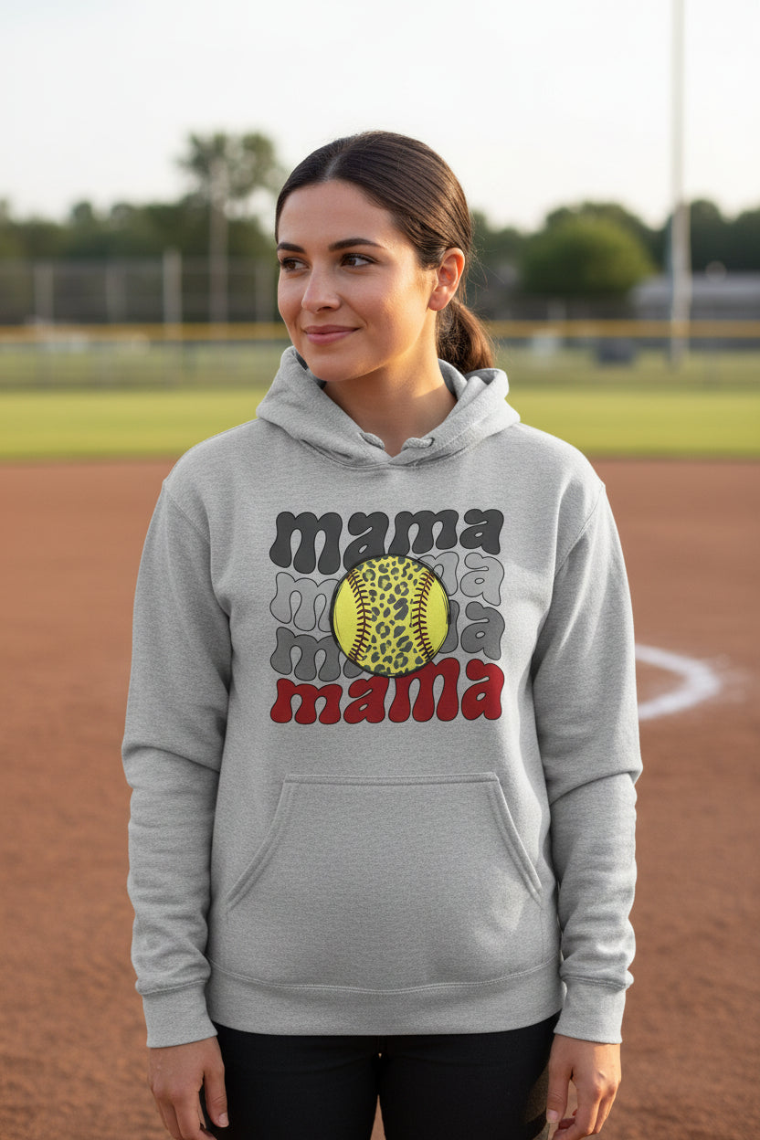 Mama Mama Mama Softball Hoodie - Proud Sports Mom Game Day SPORT GREY - FRONT