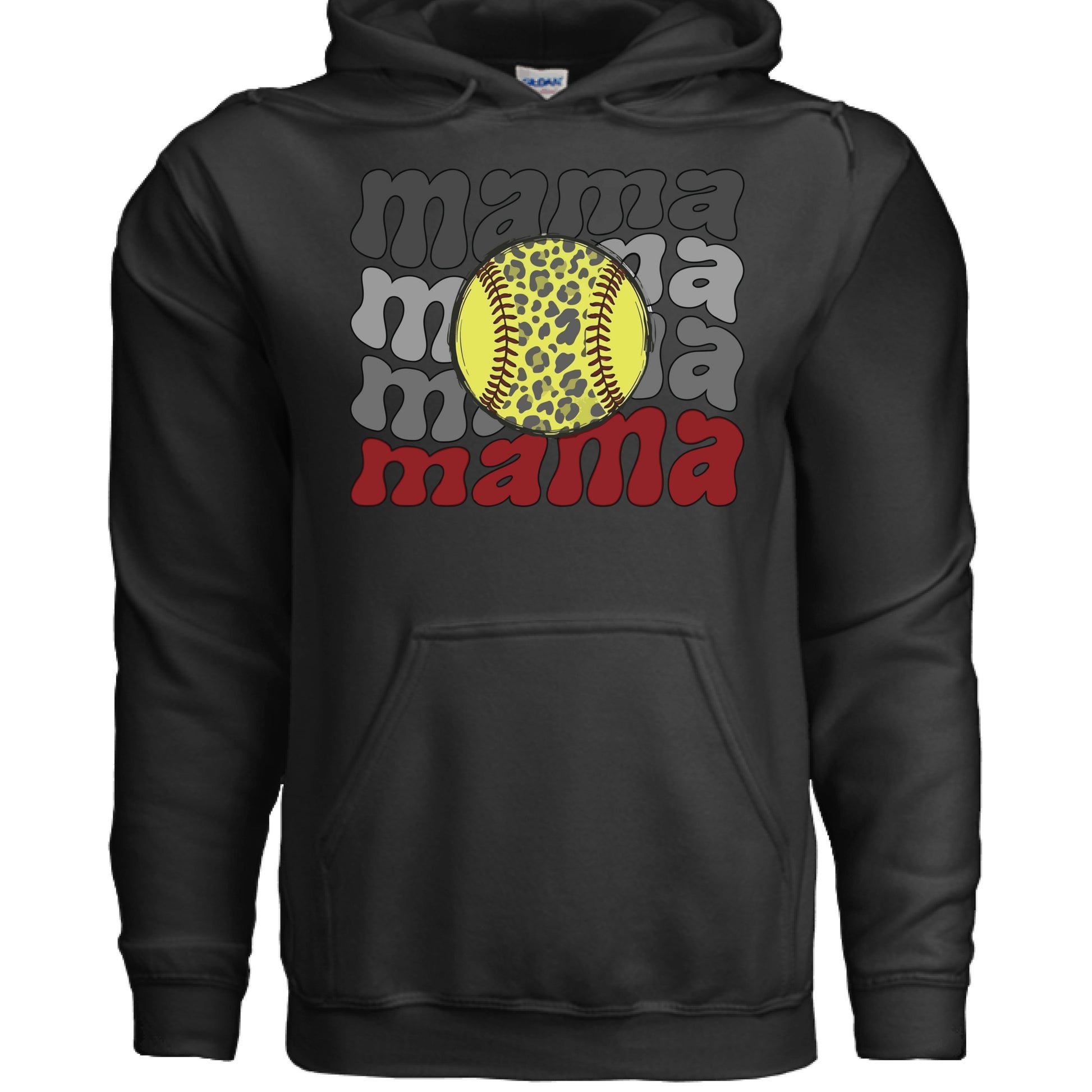 Mama Mama Mama Softball Hoodie - Proud Sports Mom Game Day BLACK- FRONT